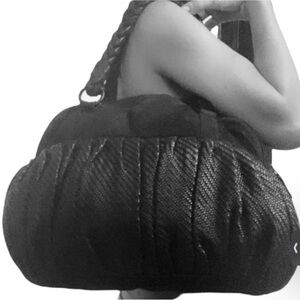 Authentic Antropologie Sanchita designer black leather & fabric designer purse